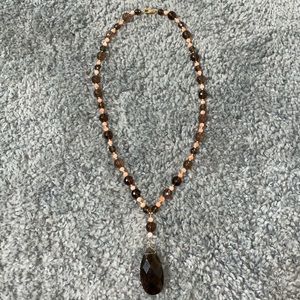 Vintage coral and smokey topaz stone necklace 14K